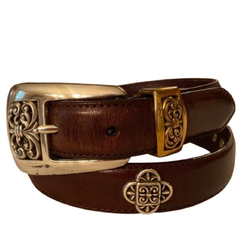 Fossil Women’s Brown Leather Concho Belt Size S Silver and Gold Accents Western